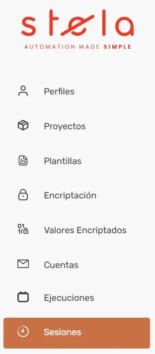 Sesiones STELA panel de administracion