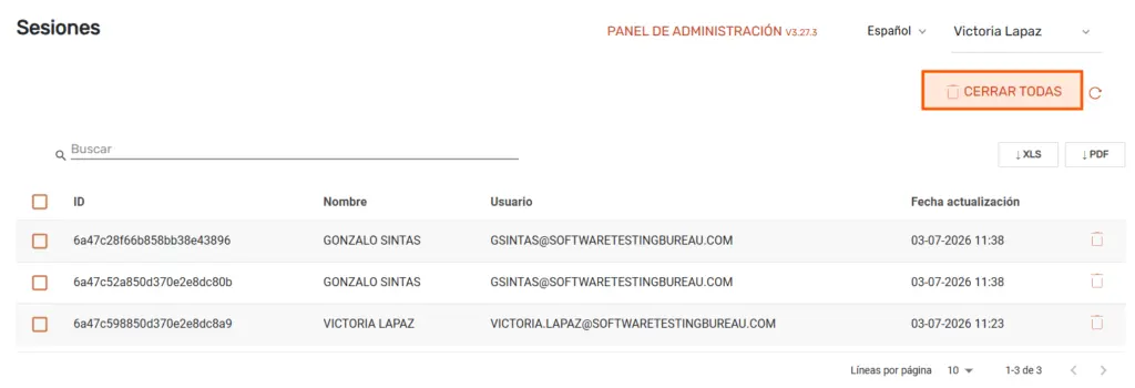 Desconectar a todos en STELA panel de administracion
