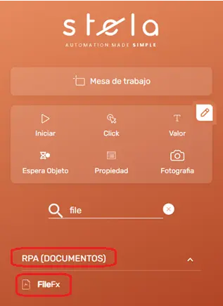 Panel Comando FileFX STELA