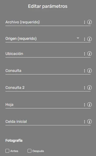 XlsExport (GSuite) parámetros STELA