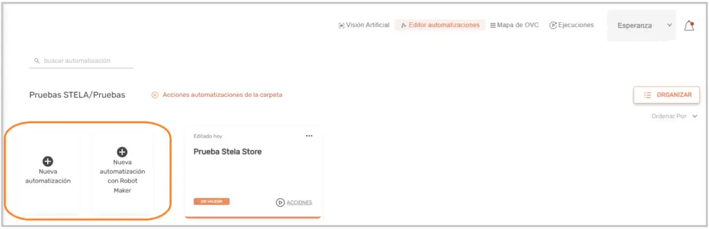 Crear nueva automatización STELA