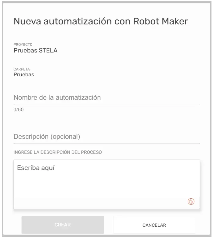 Parámetros crear automatización IA STELA