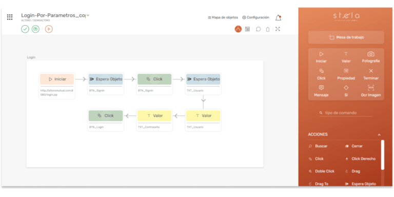 Screenshot de software STELA: Automatización sin Código mostrando cuan amigable su interfaz es