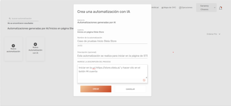 Screenshot de cómo crear automatización con STELA: Automatización sin Código