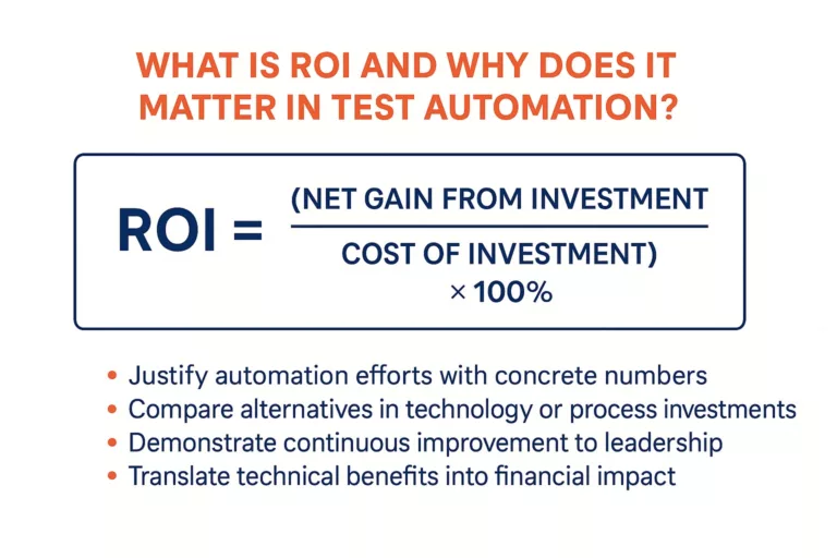 Info-graphic explaining softare testing automation ROI (return on investment)