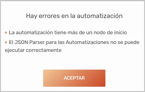 Alerta de validación automatización STELA