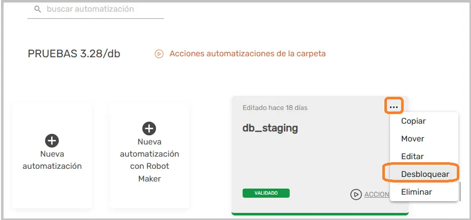 Desbloqueo de edición automatización STELA