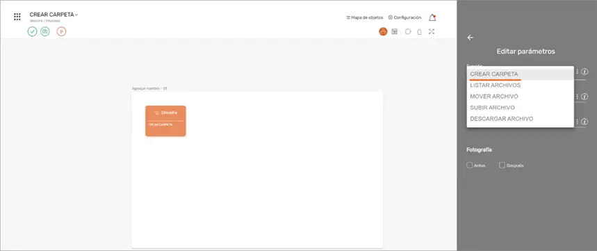DriveFx Crear carpeta parámetros
