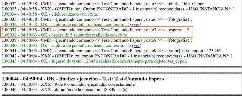 Ejemplo de uso del comando Espera
