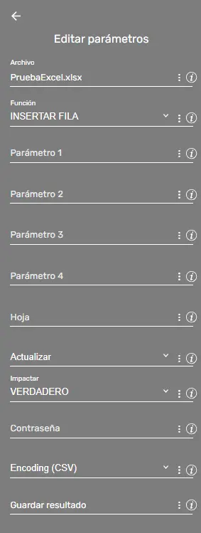 XlsFx Insertar Fila Parametros