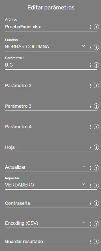 xlsFx borrar columna ejemplo parametros