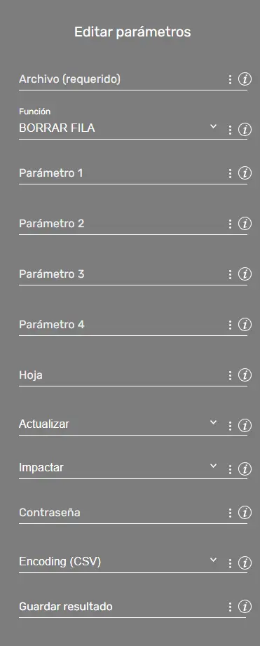 XlsFx Borrar Fila Parametros