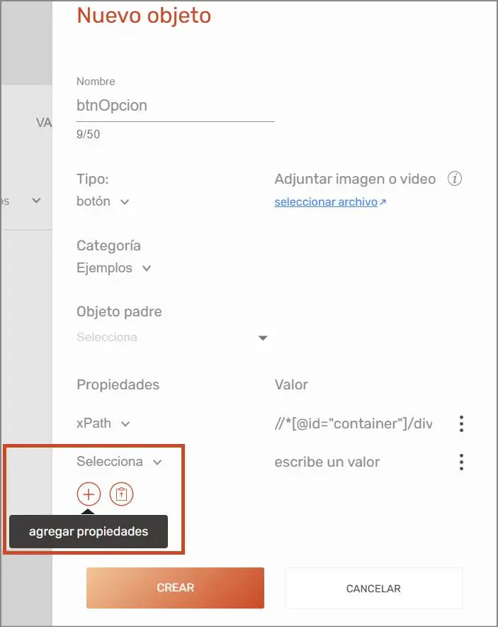 Crear Objeto - Propiedades