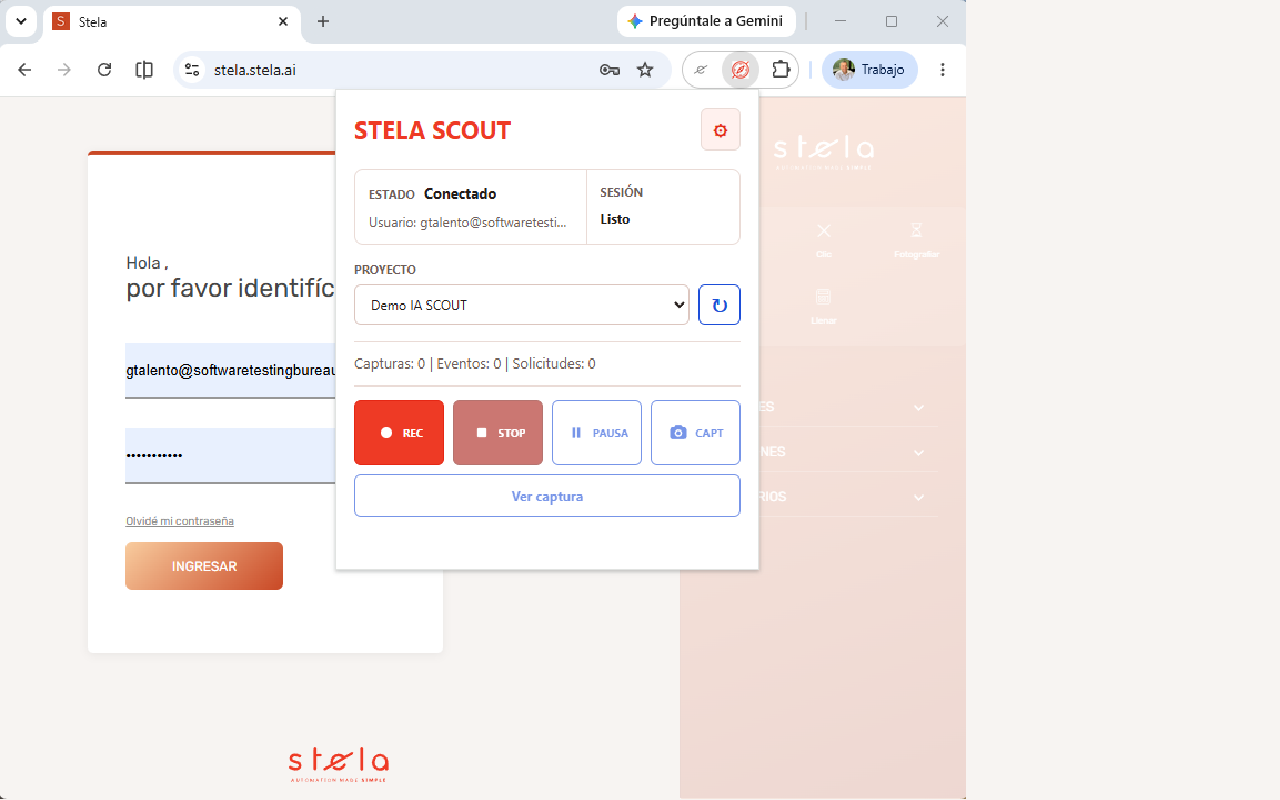 STELA SCOUT capturando recorridos web para automatizaciones con IA