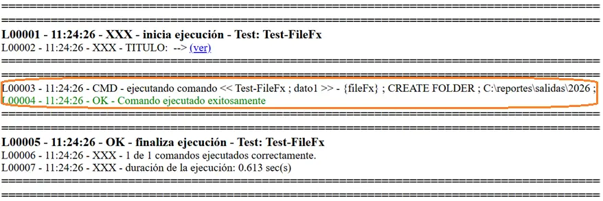 Comando FileFx log STELA