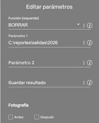 Comando FileFx parámetros ejemplo STELA