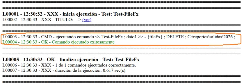 Comando FileFx log STELA