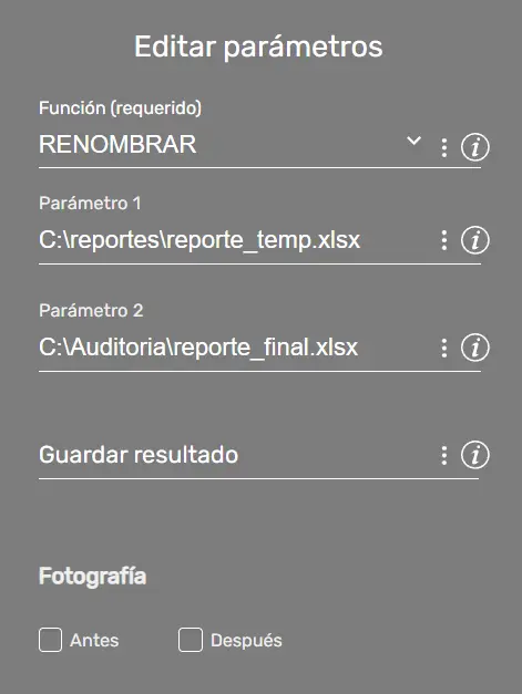Comando FileFx parámetros 1 STELA