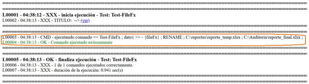 Comando FileFx log STELA