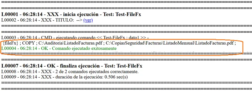 Comando FileFx ejemplo log STELA