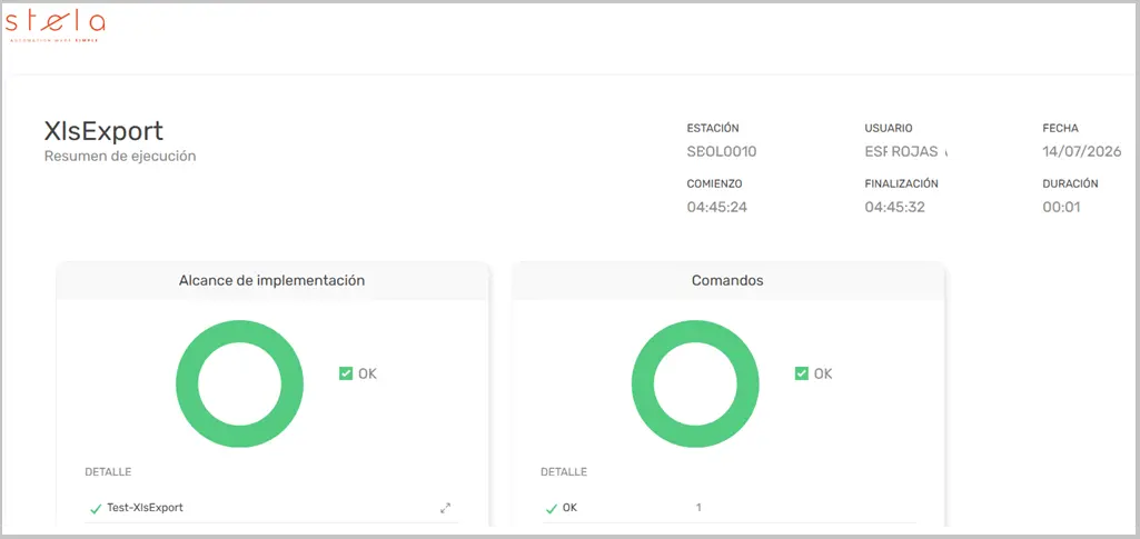 Comando XlsExport logs STELA