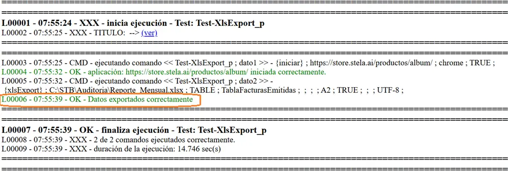 Comando XLSExport log STELA