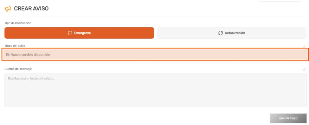 Crear Notificaciones panel de administración STELA