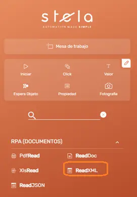 Comando ReadXML panel STELA