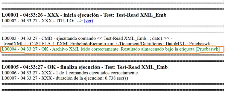 Comando ReadXML log STELA