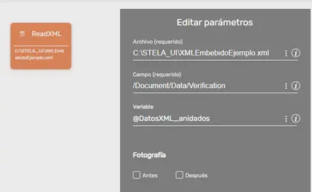 Comando ReadXML parámetros STELA