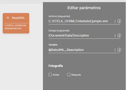 Comando ReadXML parámetros STELA