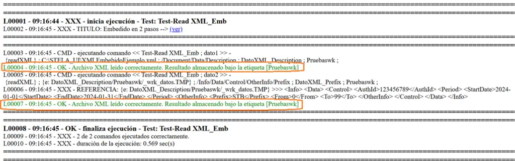 Comando ReadXML log STELA