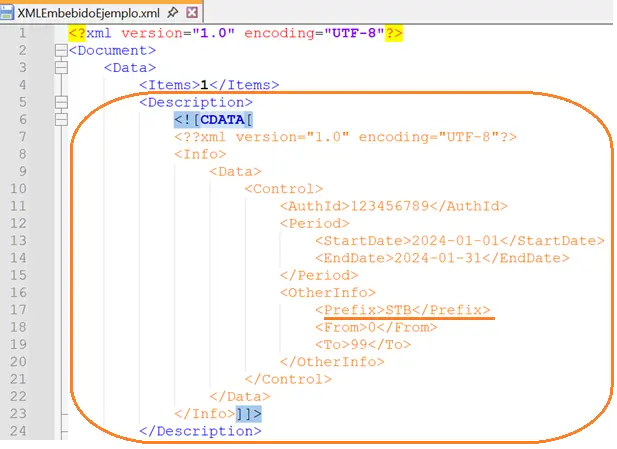 Comando ReadXML ejemplo archivo XML