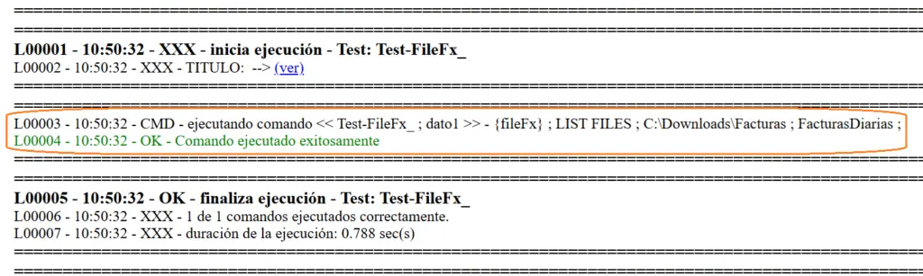 Comando FileFX ejemplo log STELA