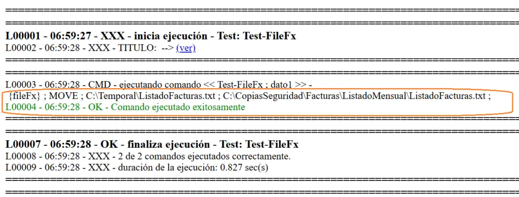 Comando FileFx log ejemplo STELA