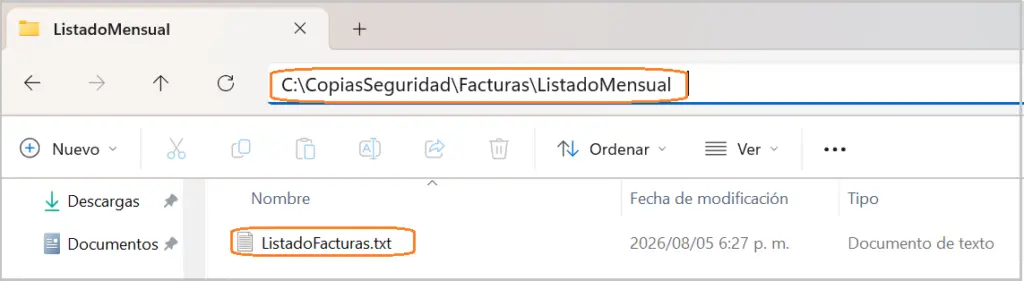 Comando FileFx evidencia ejemplo STELA