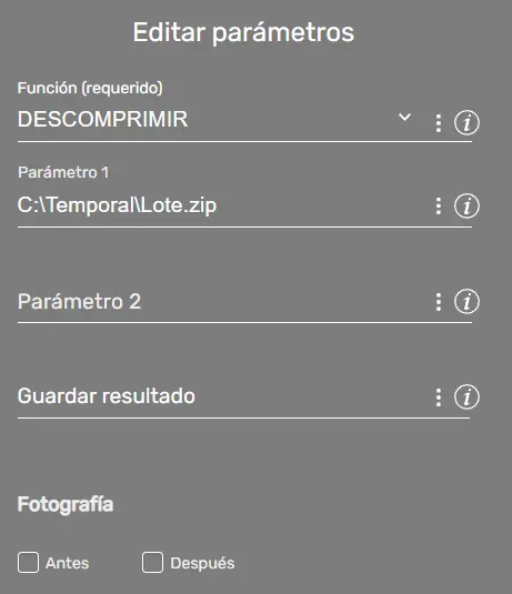 Comando FileFx parámetros ejemplo STELA